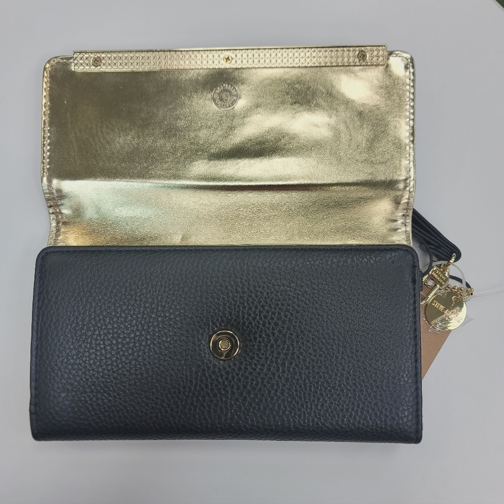 BRAND NEW Steve Madden Black and Gold Trifold Wallet - Picture 3 of 5
